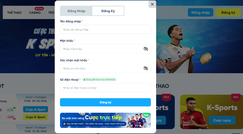 Đăng ký thành viên tại nhà cái