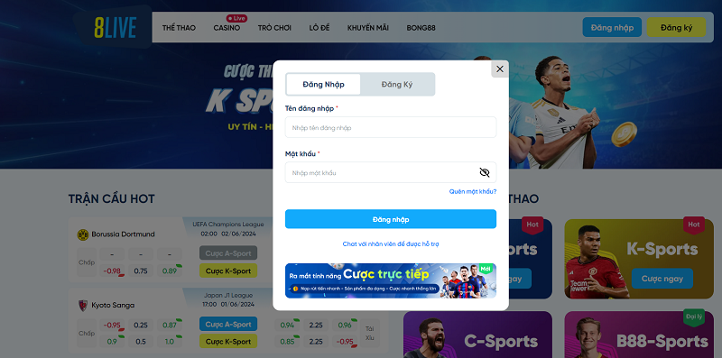 Hướng dẫn đăng nhập 8live
