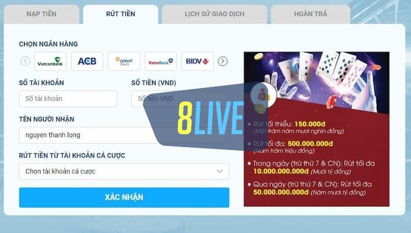 Hướng dẫn rút tiền 8live